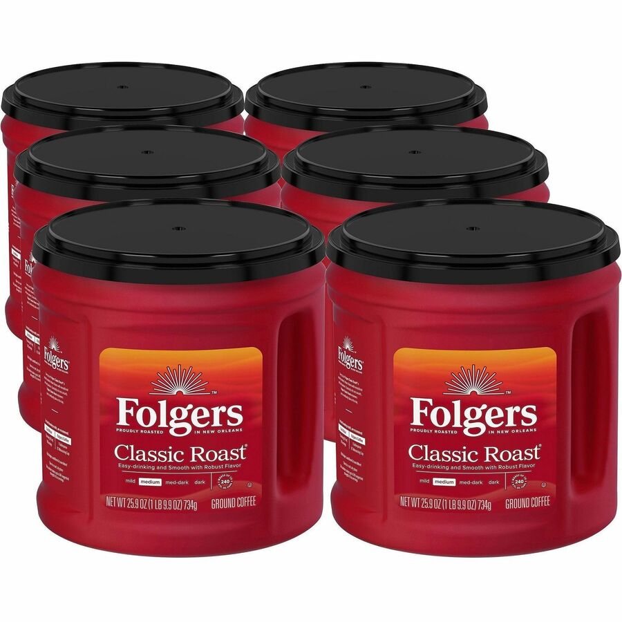 Folgers®, Ground Classic Roast Coffee - Medium - 25.9 oz Per Canister - Ground - Classic Roast - 6 / Carton