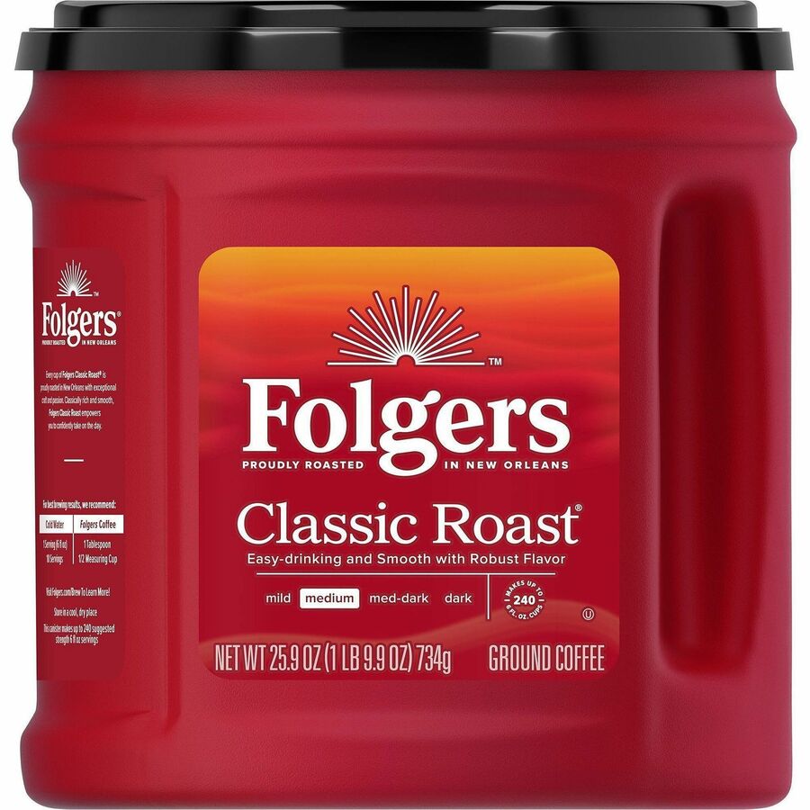 Folgers®, Ground Classic Roast Coffee - Medium - 25.9 oz Per Canister - Ground - Classic Roast - 1 Each