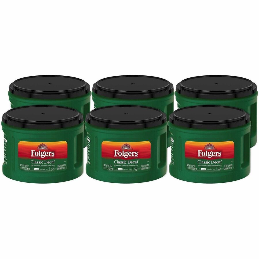 Folgers®, Ground Classic Decaf Coffee - Medium - 19.2 oz Per Canister - Ground - Classic - Decaffeinated - 6 / Carton