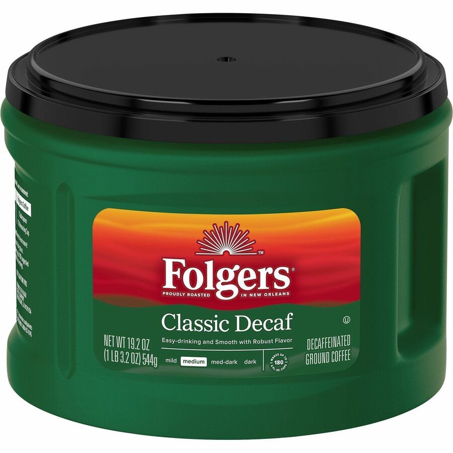 Folgers®, Ground Classic Decaf Coffee - Medium - 19.2 oz Per Canister - Ground - Classic - Decaffeinated - 1 Each