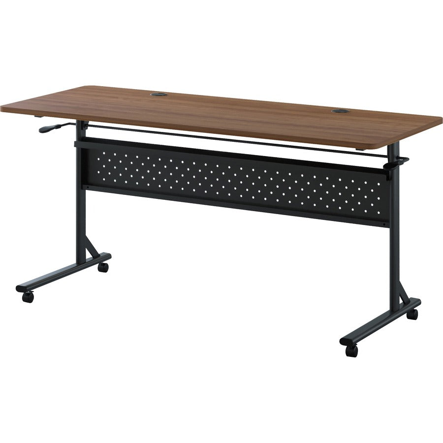 Lorell Shift 2.0 Flip and Nesting Mobile Table - Laminated Rectangle Top - 198 lb Capacity - 60" Table Top Length x 24" Table Top Width x 1" Table Top Thickness - 29.50" Height - Assembly Required - Walnut - 1 Each