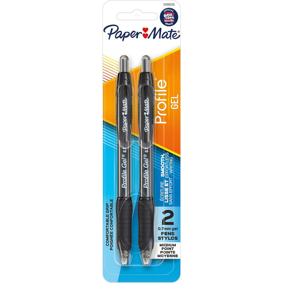 Paper Mate Profile Retractable Gel Pens - Retractable - Black Ink - Gel-based - 2 / Pack