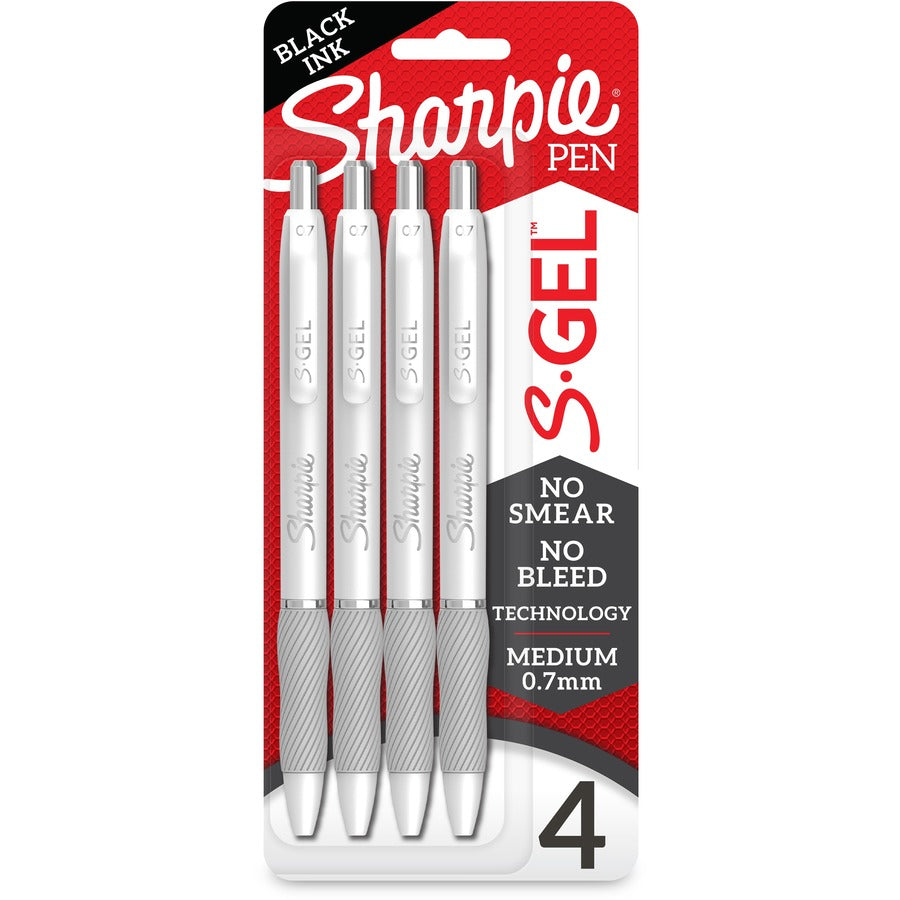 Sharpie S-Gel Pens - Black Ink - Gel-based - White Metal Barrel - 4 / Pack