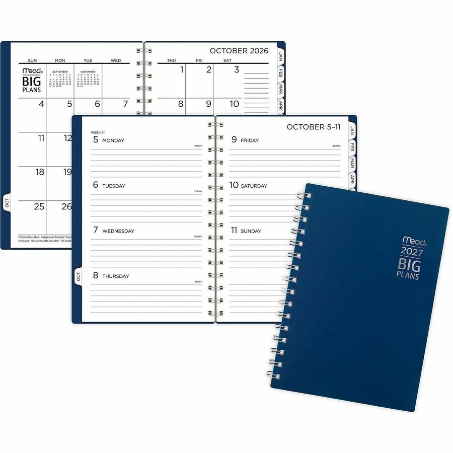 Cambridge 2026-2027 BIG PLANS Weekly Monthly Planner, Navy, Small, 5 1/2" x 8 1/2" - Small - Weekly, Monthly - 24 Month - January 2026 to December 2027 - 1 Week, 1 Month Double Page Layout - 3 1/2" x 6" Sheet Size - White Sheet - Stapled - Blue - Poly...