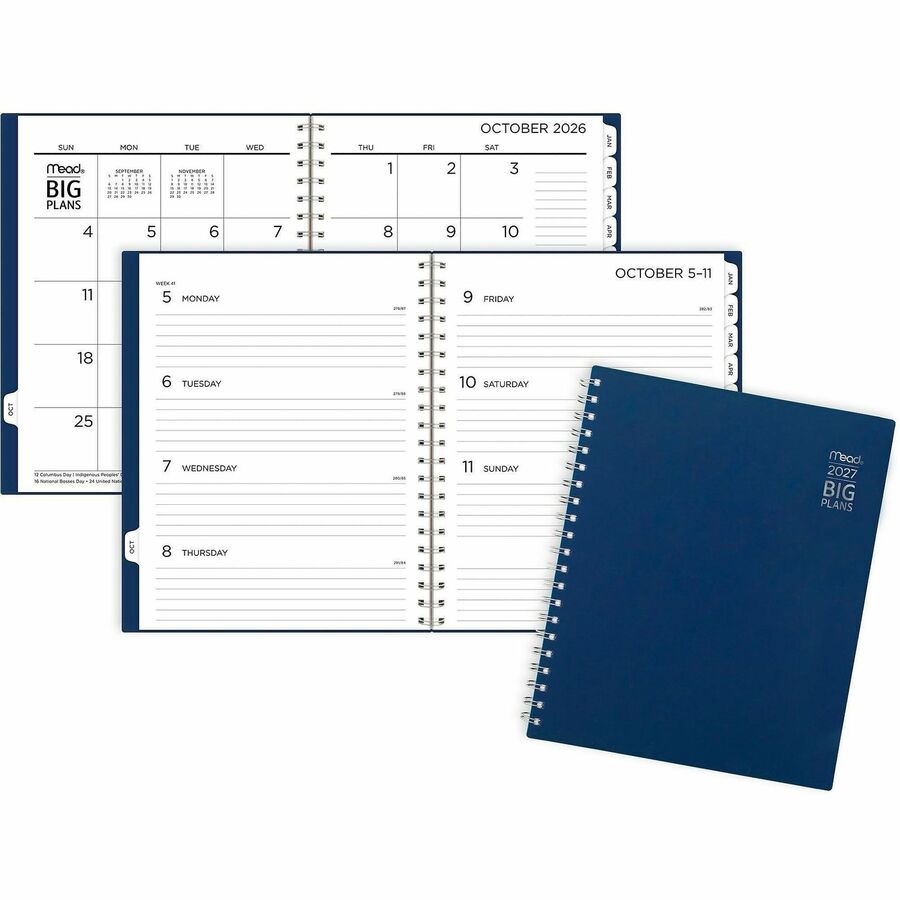 Mead 2026-2027 BIG PLANS Weekly Monthly Planner, Navy, Large, 8 1/2" x 11" - Large - Weekly, Monthly - 15 Month - July 2026 to September 2027 - 1 Week, 1 Month Double Page Layout - 8 1/2" x 11" Sheet Size - White Sheet - Wire Bound - Blue - Poly - Navy...
