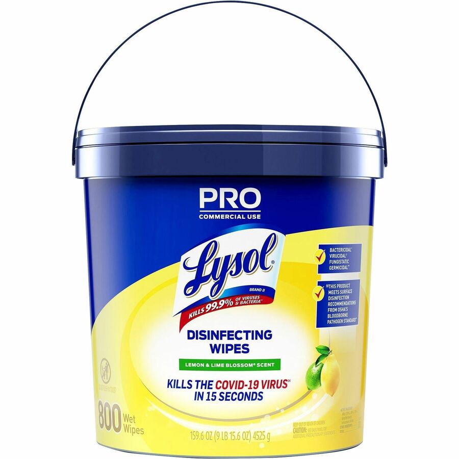 Lysol Disinfecting Wipe Bucket w/Wipes - Lemon & Lime Blossom Scent - 8" Length x 6" Width - White - 800 / Each