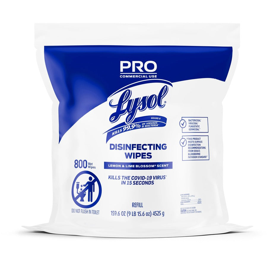Lysol Professional Disinfecting Wipes Bucket Refill - Ready-To-Use Wipe - Lemon & Lime Blossom Scent - 800 / Each - White