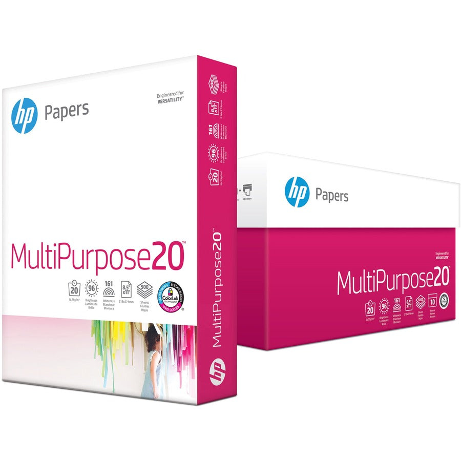 HP Papers Multipurpose20 Copy Paper - White - 96 Brightness - Letter - 8 1/2" x 11" - 20 lb Basis Weight - Smooth - Quick Drying, Smear Resistant - White - 500 Sheets per Ream - 40 / Pallet