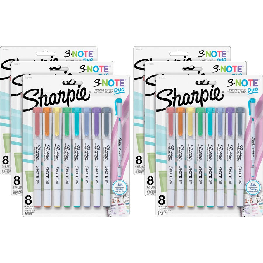 Sharpie S-Note Duo Dual-Tip Markers - Assorted Ink - 8/Pack - 6 / Box
