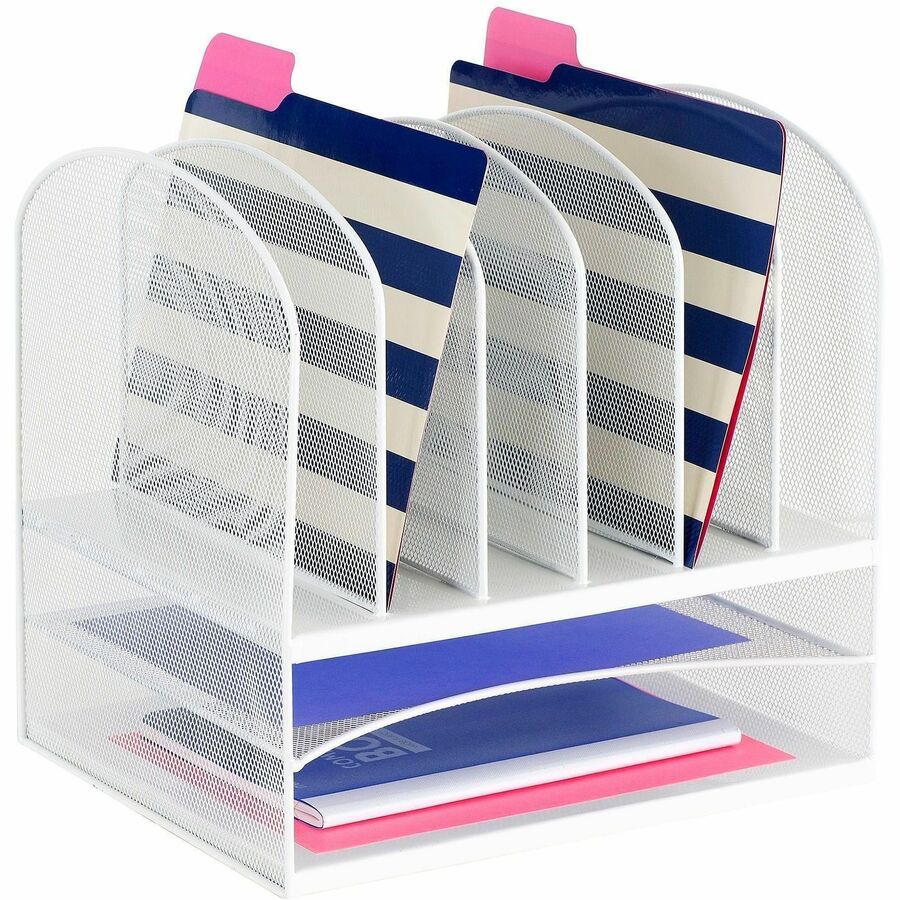 Onyx 2 Horizontal/6 Upright Desk Organizer - 8 Compartment(s) - Horizontal/Vertical - 13" Height x 13.25" Width x 11.50" Depth - Desk - Durable - Powder Coated - White - Mesh, Steel - 1 Each