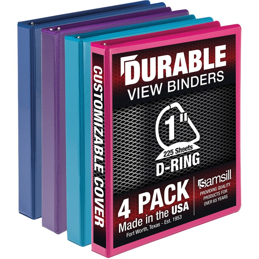 Samsill Durable View Binders - 1" Binder Capacity - Letter - 8 1/2" x 11" Sheet Size - 225 Sheet Capacity - 3 Ring - Fastener: D-Ring - Pocket: 2, Internal - Polypropylene, Chipboard - Assorted - Durable, Clear Overlay, Ink-transfer Resistant, Wear Res...