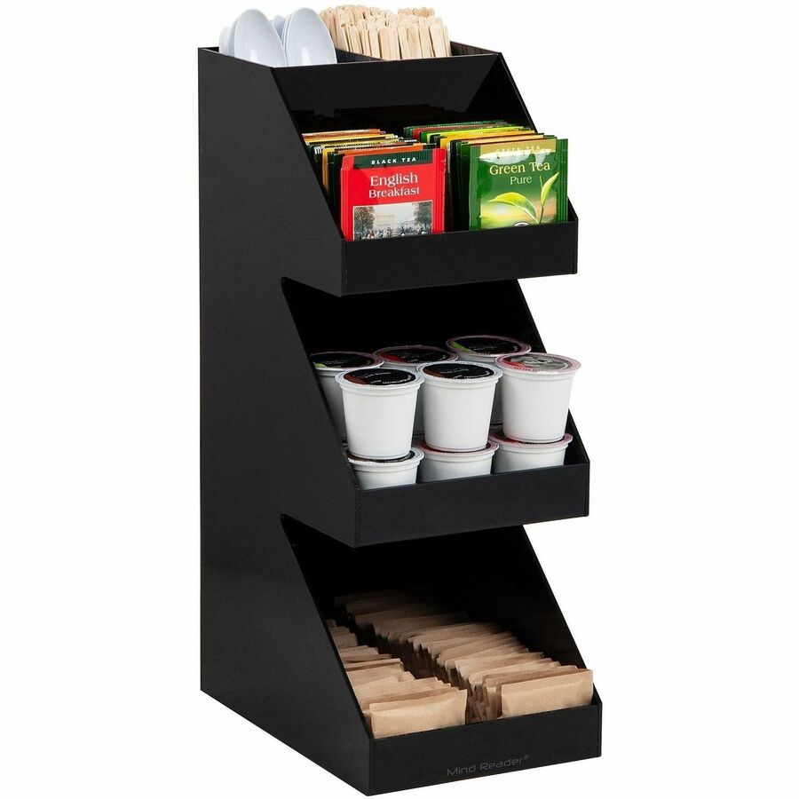 Mind Reader 3-Tier Countertop Organizer - 5 Compartment(s) - 3 Tier(s) - 16" Height x 9" Width x 6" Depth - Counter - Lightweight, Non-slip Feet, Durable, Easy to Clean, Sturdy, Compact - Black - Acrylic - 1 Each