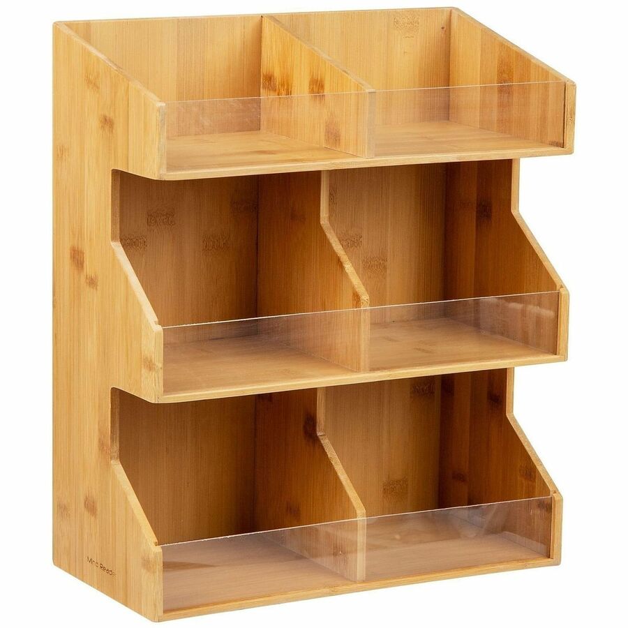 Mind Reader Bali 6-Compartment Storage Organizer - 6 Compartment(s) - 3 Tier(s) - Vertical - 15.25" Height x 6.25" Width x 13" Depth - Counter, Tabletop - Durable, Lightweight, Easy to Clean, Freestanding - Brown - Bamboo - 1 Each