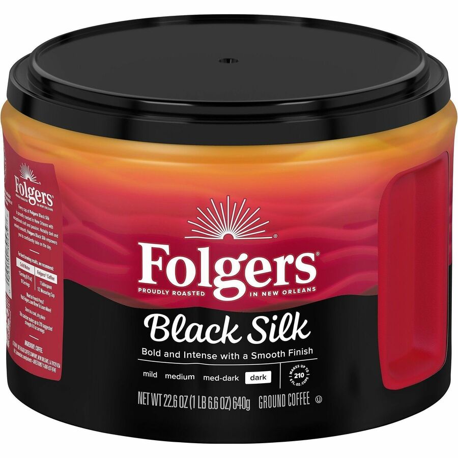 Folgers®, Ground Black Silk Coffee - Black Coffee - Dark - 22.6 oz Per Canister - Ground - 1 Each