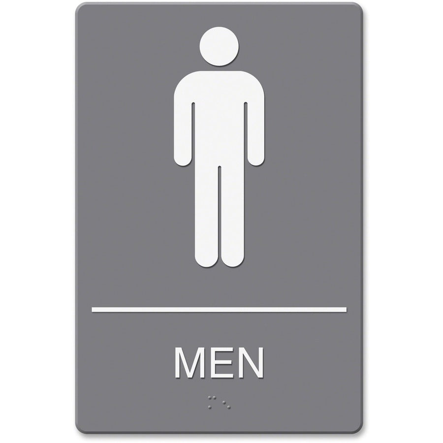Headline Signs ADA MEN Restroom Sign - Print/Message "Men" - 6" Width x 9" Depth - Double Sided - Adhesive, Braille - Plastic - White, Gray - 1 Each