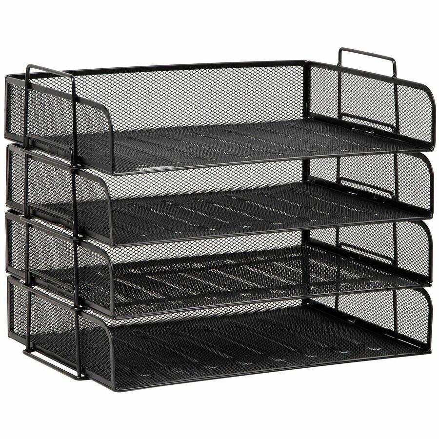 Mind Reader Tiered Stackable Paper Trays - 4 Tier(s) - 11.25" Height x 9.75" Width x 13.25" Depth - Desktop - Stackable - Stackable, Lightweight, Portable, Sturdy, Easy to Clean, Durable - Black - Metal, Steel Mesh - 1 Each