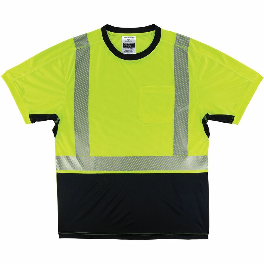 Ergodyne 8283BK Lightweight Hi-Vis T-Shirt - 3XL Size - Polyester, Fabric - Lime, Black