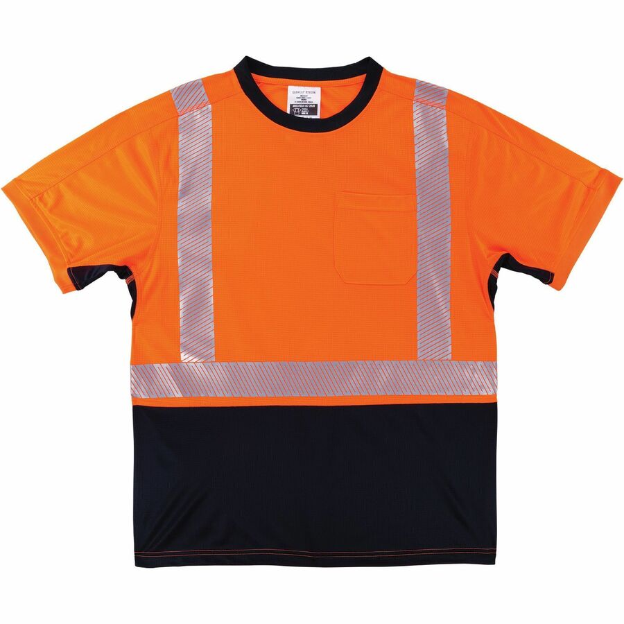 Ergodyne 8283BK Lightweight Hi-Vis T-Shirt - Medium Size - Polyester, Fabric - Black, Orange