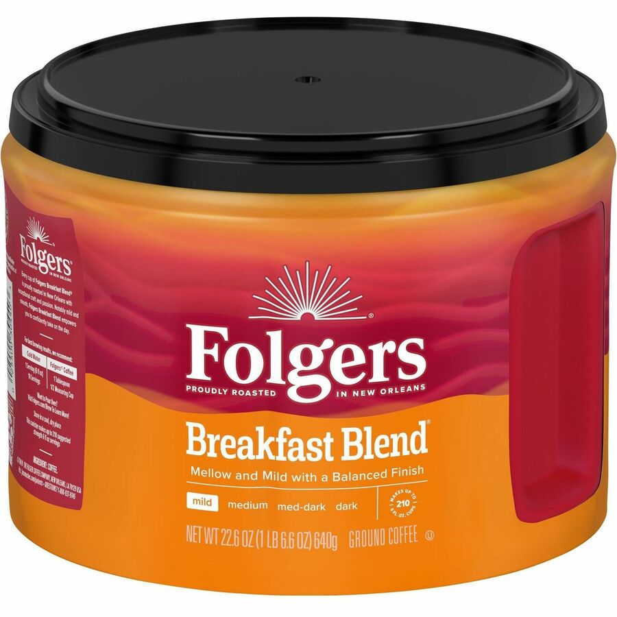 Folgers®, Ground Breakfast Blend Coffee - Mild - 22.6 oz Per Canister - Ground - Breakfast Blend - 1 Each