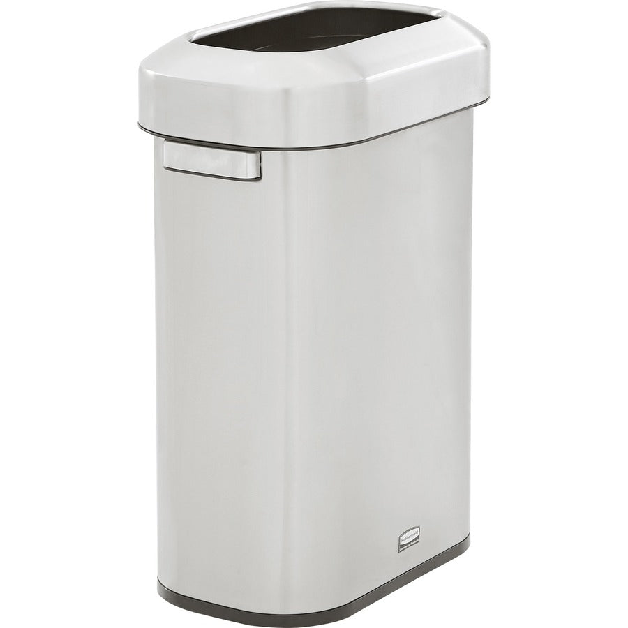 Rubbermaid Commercial Refine Waste Container - 15 gal Capacity - Manual - Ergonomic Handle, Non-skid, Fingerprint Resistant, Durable - 25.6" Height x 11.3" Width - Metal, Steel - Stainless Steel - 1 Each