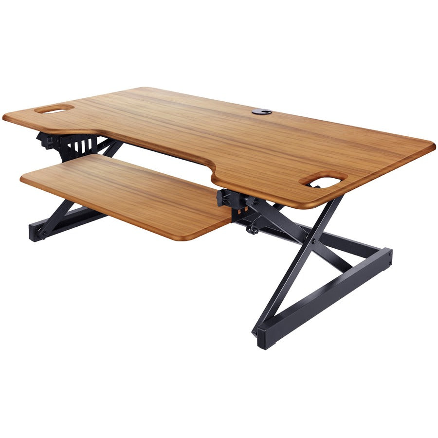 Rocelco DADR-46 46" Adjustable Desk Riser with EVR - 20" Height x 46" Width - Desk - Teak - For Monitor, Notebook, Keyboard - Sit-stand, Ergonomic, Keyboard Tray, Grommet, Cable Management, Retractable