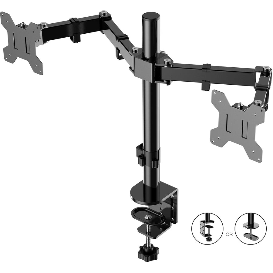 Rocelco RDM2 Desk Mount for LCD Monitor, LED Monitor, Display Stand - Black - Landscape/Portrait - Height Adjustable - 2 Display(s) Supported - 13" to 27" Screen Support - 35.27 lb Load Capacity - 75 x 75, 100 x 100 - VESA Mount Compatible - 1 Each