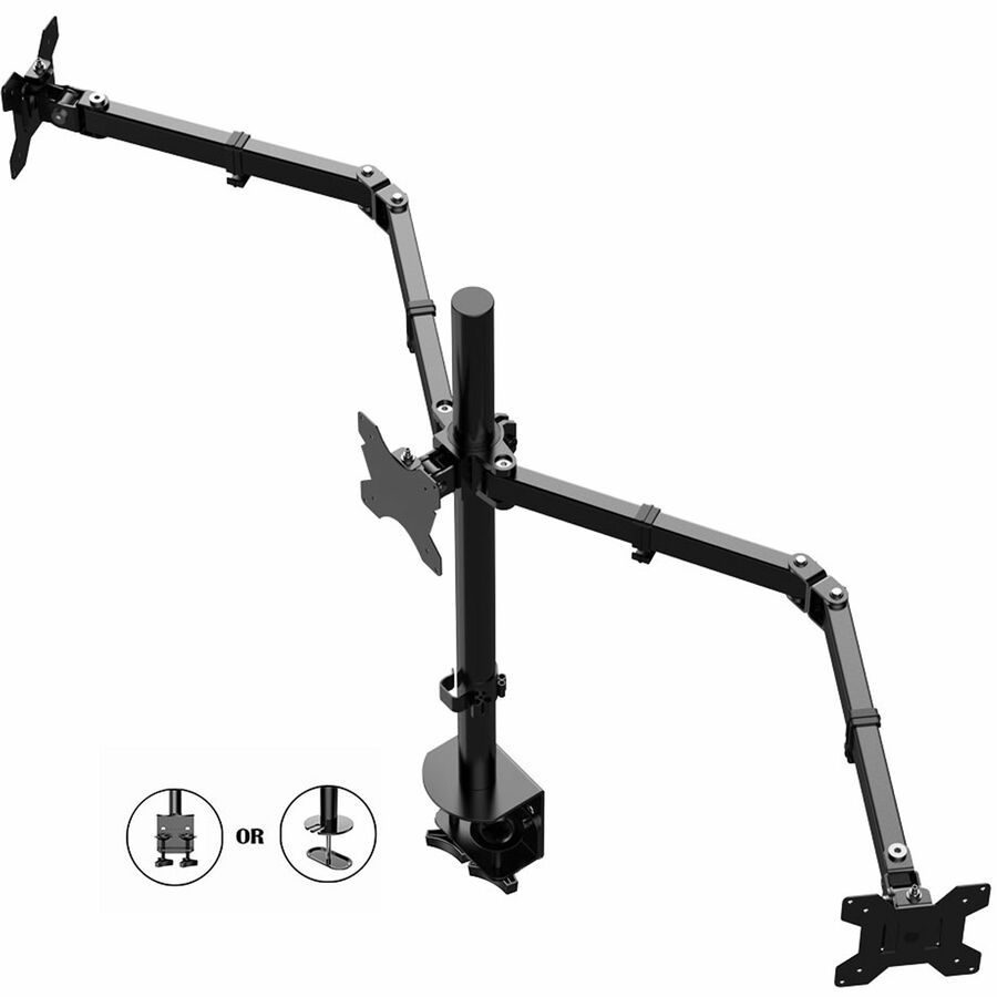 Rocelco RDM3 Desk Mount for LCD Monitor, LED Monitor, Display Stand - Black - Landscape/Portrait - Height Adjustable - 3 Display(s) Supported - 13" to 27" Screen Support - 52.91 lb Load Capacity - 75 x 75, 100 x 100 - VESA Mount Compatible - 1 Each