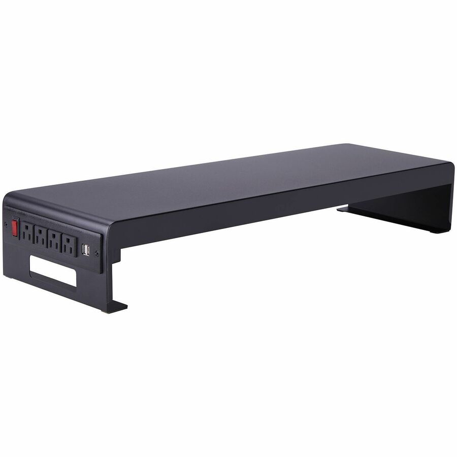 Rocelco Dual Monitor Stand AC-USB - 4.75" Height x 30" Width x 9" Depth - Black - For Monitor, Keyboard, Mouse - Cable Management, Electrical Outlet, USB Charging Port, Comfortable, Ergonomic