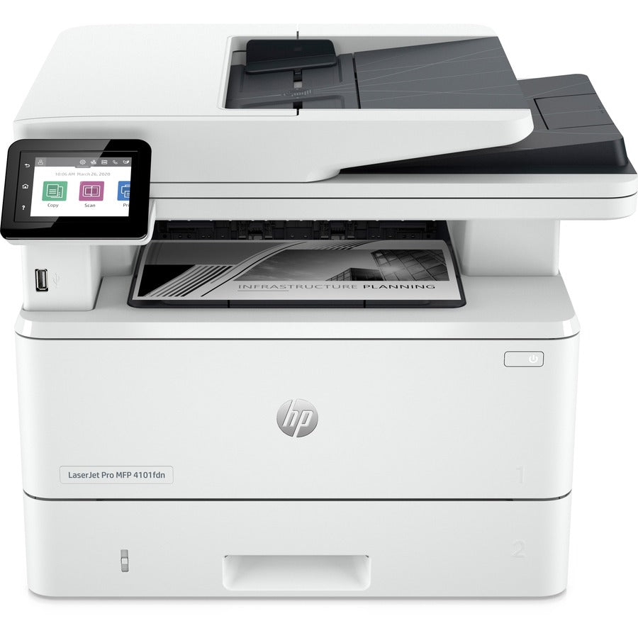 HP LaserJet Pro 4101fdn Laser Multifunction Printer - Monochrome - White - Copier/Fax/Printer/Scanner - 4800 x 600 dpi Print - Automatic Duplex Print - Up to 80000 Pages Monthly - Color Flatbed Scanner - 1200 dpi Optical Scan - Monochrome Fax - Gigabit...