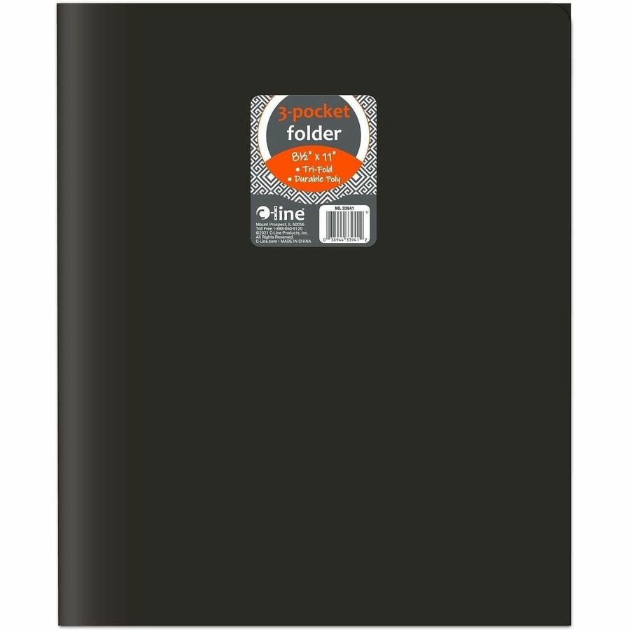 C-Line CLI-33941 Letter Portfolio - 8 1/2" x 11" - 75 Sheets Capacity - 3 Pocket - Polypropylene - Black - 24 / Box