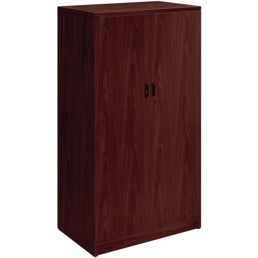 HON 10500 Series Personal Wardrobe/Storage Cabinet - 66.6" Height x 36" Width x 24" Depth - 5 Shelve(s) - 4 Adjustable Shelf(ves) - Finish: Thermofused Laminate (TFL), Mahogany Laminate - Adjustable Shelf, Coat Rod, Removable Lock, Durable, Scratch Res...