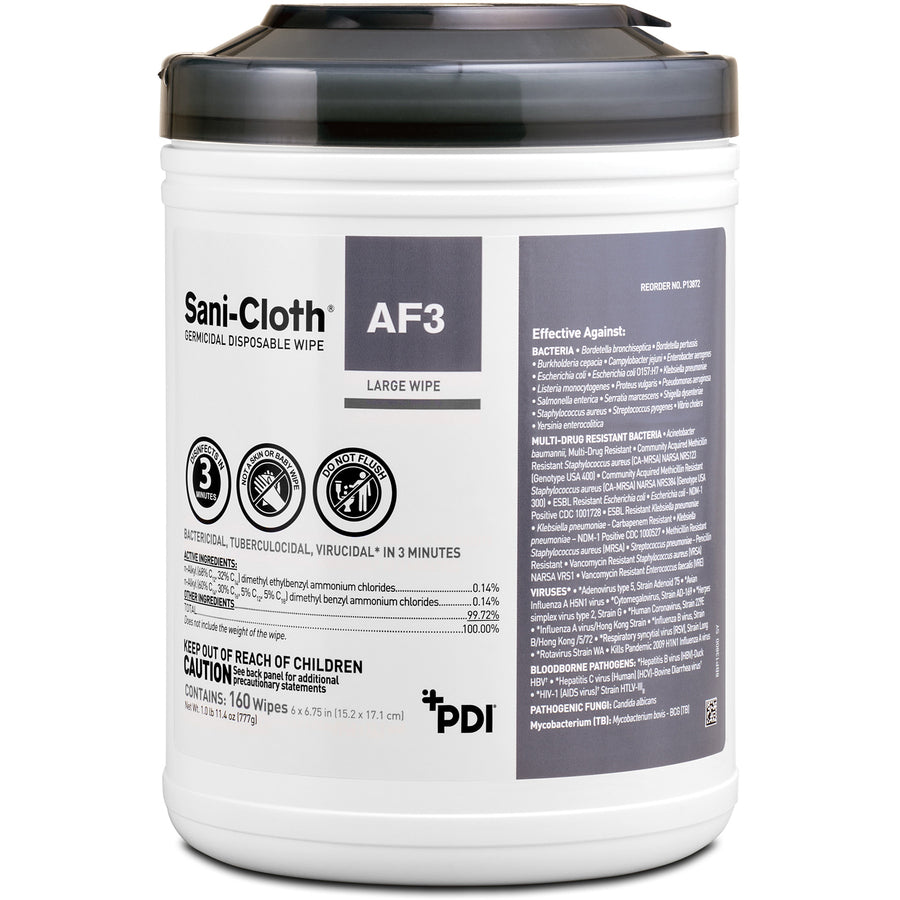 PDI Sani-Cloth AF3 Germicidal Wipes - 6.75" Length x 6" Width - Alcohol-free, Bleach-free, Virucidal, Fungicide, Fragrance-free - 160 / Each