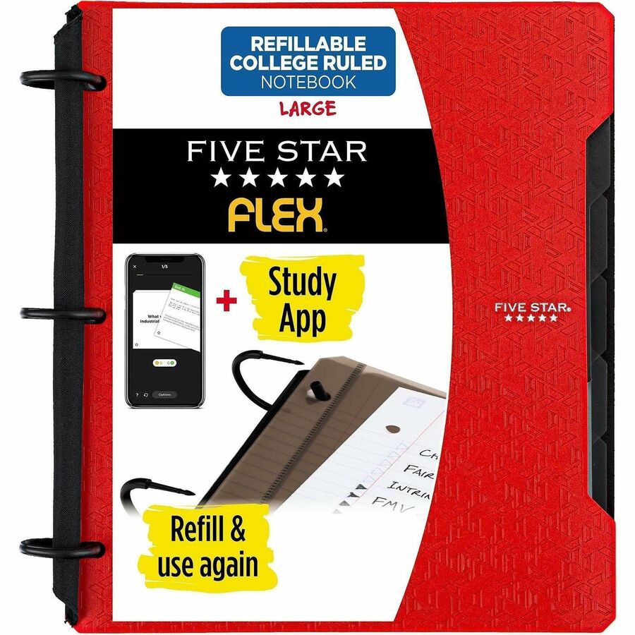 Mead Five Star Flex Hybrid NoteBinder - 1" Binder Capacity - 200 Sheet Capacity - Pocket: 2 - 5 Divider - Plastic - Multi-colored - TechLock Ring, Durable, Foldable - 1 Each