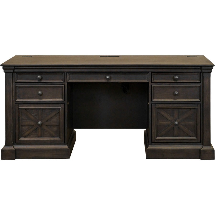 Martin Kingston Office Desking Unit - 30" Height x 66" Width x 22" Depth - Total Drawer(s): 7 - Material: Wood - Finish: Dark Chocolate, Rub Through - 1 Each