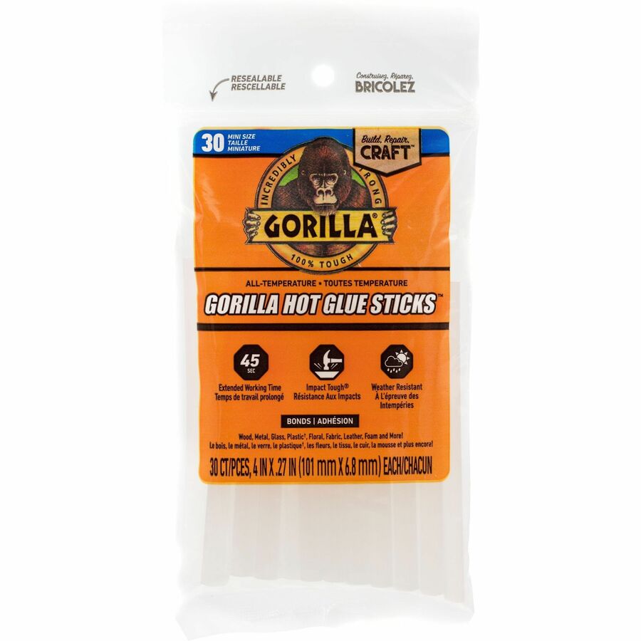Gorilla Mini Hot Glue Sticks - Clear - 30 / Pack