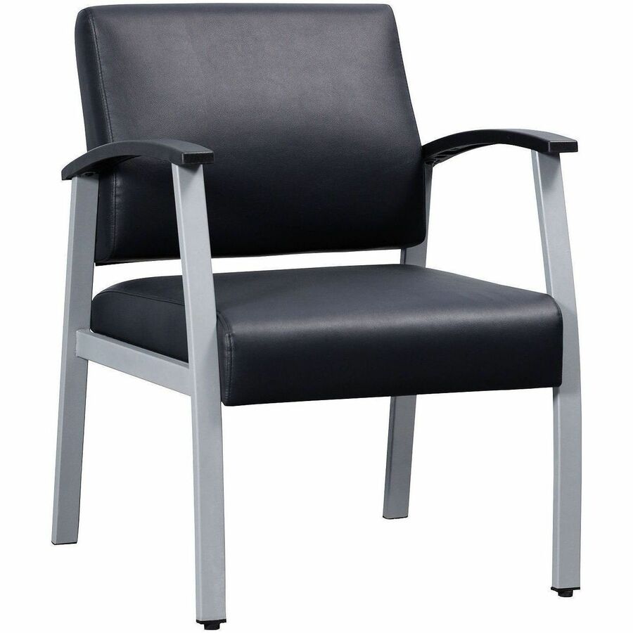 Lorell Mid-Back Healthcare Guest Chair - Vinyl Seat Material - Vinyl Back Material - Powder Coated Silver Frame Color - Steel Frame Material - Mid Back - Four-legged Base - Black - Armrest - 1 Each