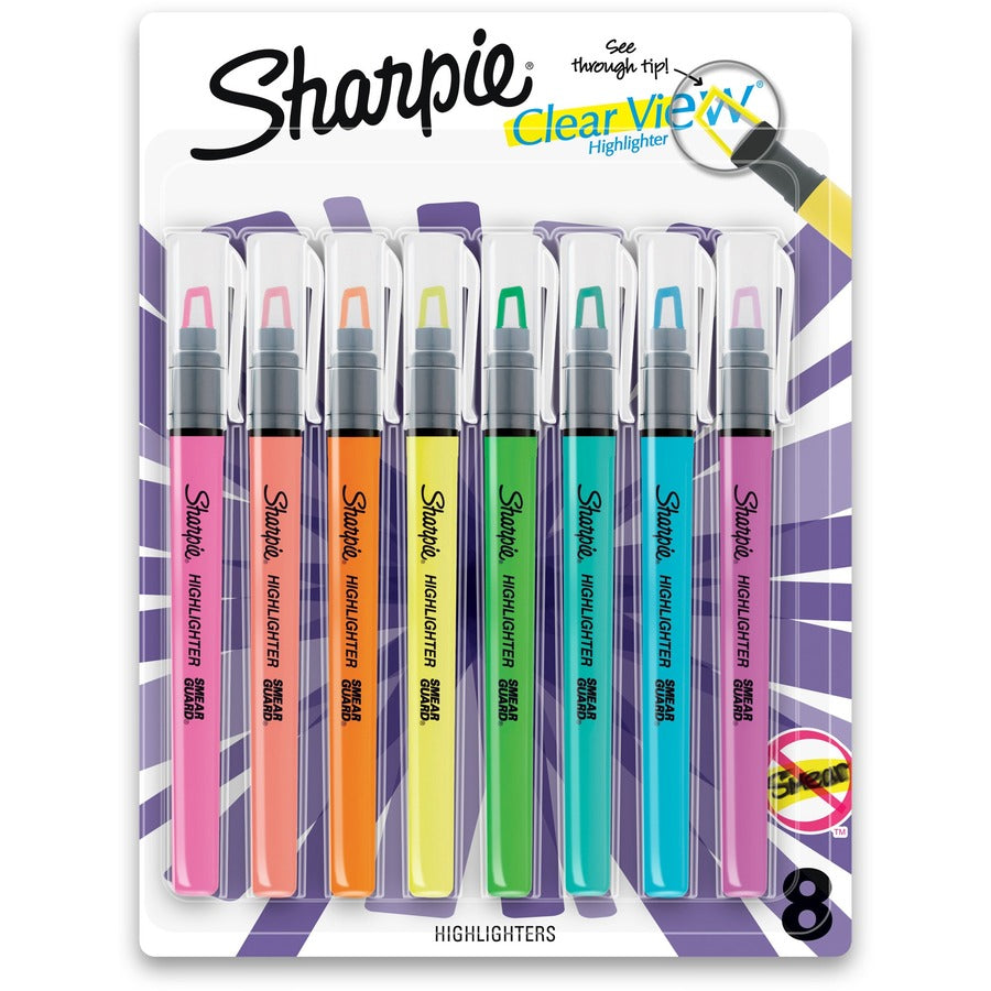 Sharpie Clear View Highlighter - Yellow, Pink, Orange, Coral, Blue, Purple, Fluorescent Green Ink - 8 / Pack