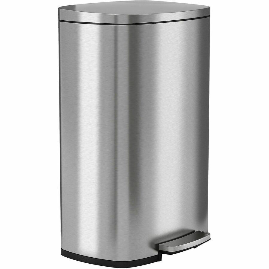 HLS Commercial Fire-Rated Soft Step Trash Can - 13.20 gal Capacity - Pedal Control, Handle, Durable, Smooth, Lid Closure, Fingerprint Proof, Fire Retardant, Removable Inner Bin - 26" Height x 16.8" Width - Stainless Steel - Silver - 1 Each