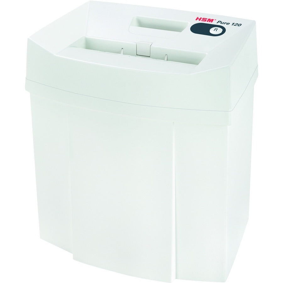 HSM Pure 120 - 5/32" x 1" - Particle Cut - 6 Per Pass - for shredding Staples, Paper, Paper Clip, Credit Card - 0.156" x 1" Shred Size - P-4/T-4/E-3/F-1 - 8.86" Throat - 5.30 gal Wastebin Capacity - White