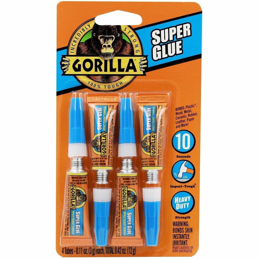 Gorilla Glue Super Glue 3g Tubes - 0.11 oz - Clear - 4 / Pack