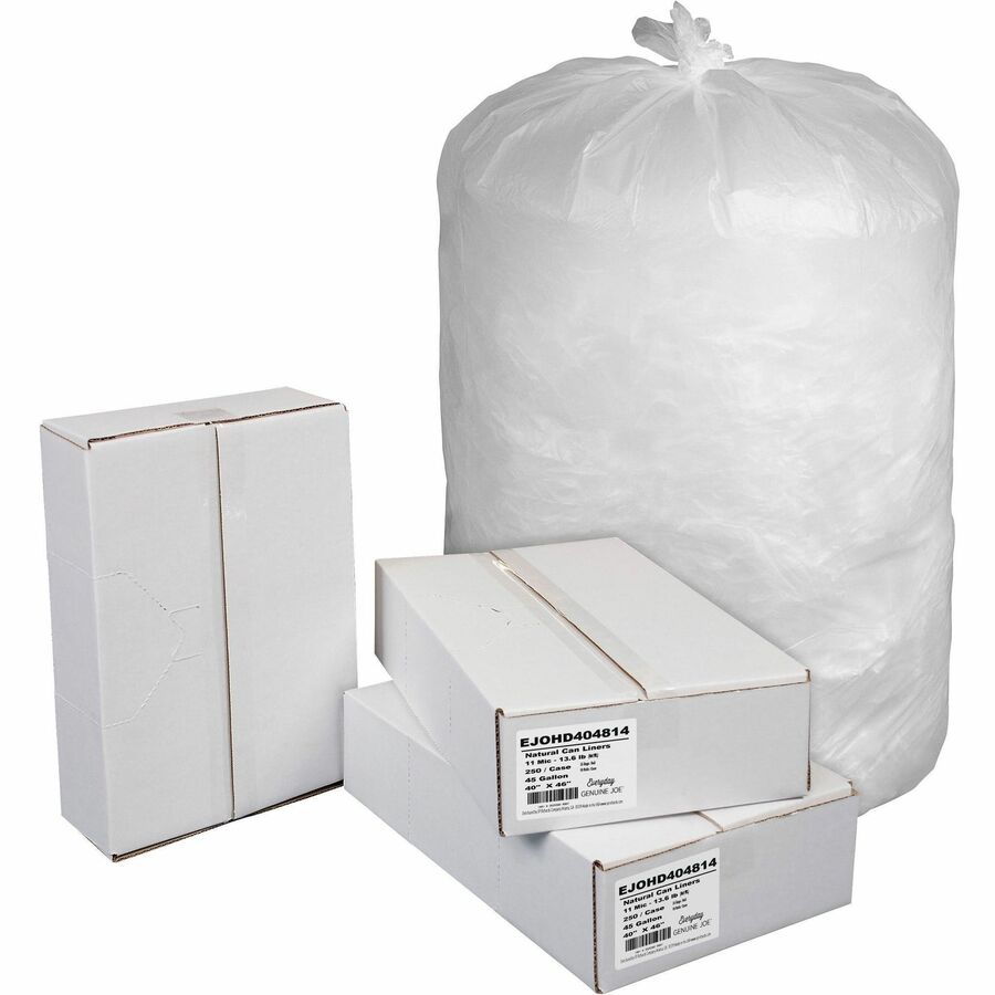 Everyday Genuine Joe High-Density Can Liners - 45 gal Capacity - 46" Length x 40" Width x 0.43 mil (11 Micron) Thickness - High Density - Natural - Resin - Office Waste, Receptacle - 250 / Carton