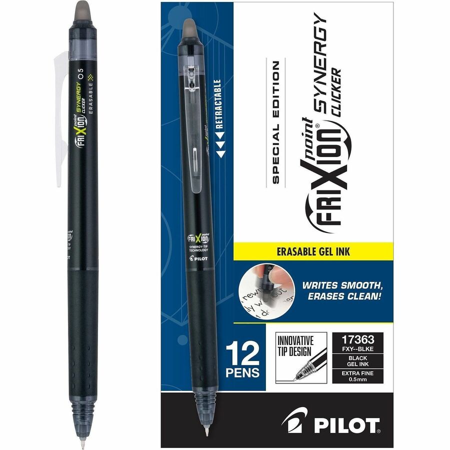 FriXion Erasable Gel Pens - Retractable - Erasable - Black Ink - Writing - 12 / Dozen