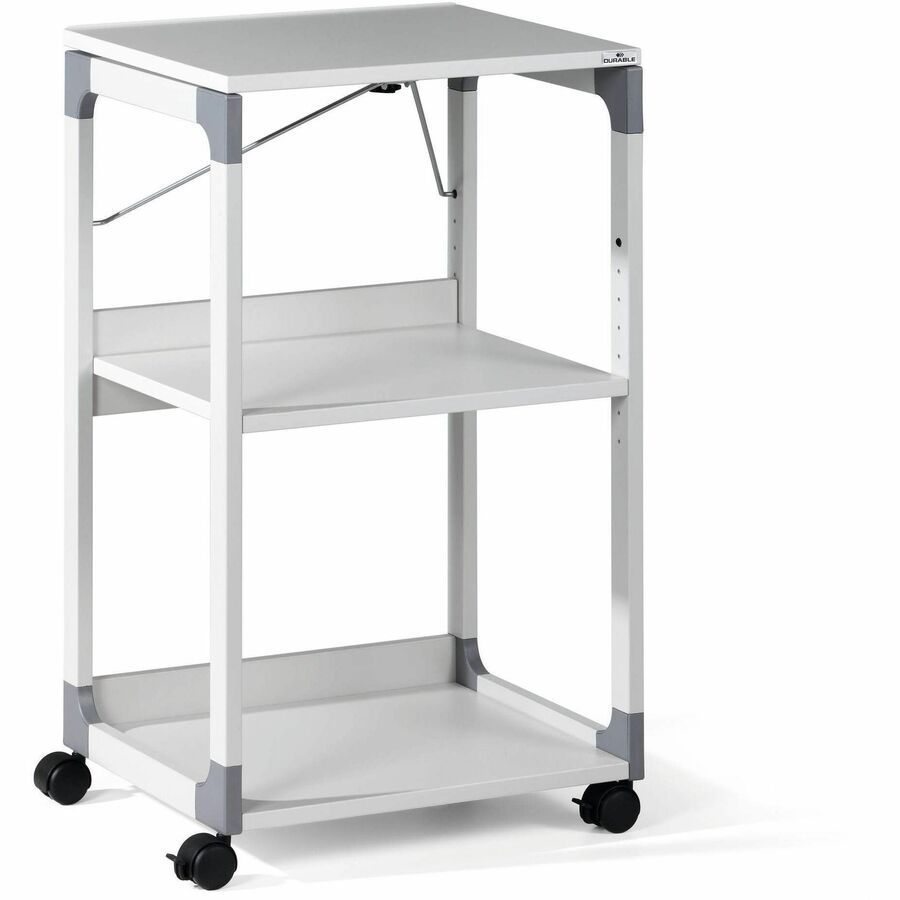 DURABLE System Overhead/Beamer Trolley - 3 x Shelf(ves) - 34.72" Height x 20" Width x 17.01" Depth - Metal, Steel, Resin, Fiberglass, Plastic - Gray - Rotate, Durable, Tilt, Adjustable Shelf, Sturdy