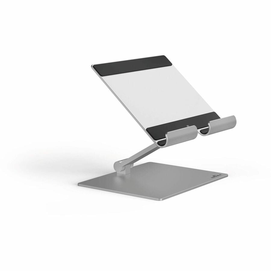 DURABLE Tablet Stand Rise - Up to 13" Screen Support - 2.20 lb Load Capacity - 8.07" Height x 6.69" Width x 5.39" Depth - Tabletop - Anodized Aluminium - Aluminum - Silver - For Smartphone, Tablet - Flexible, Wear Resistant, Adjustable Height, Ergonomi...