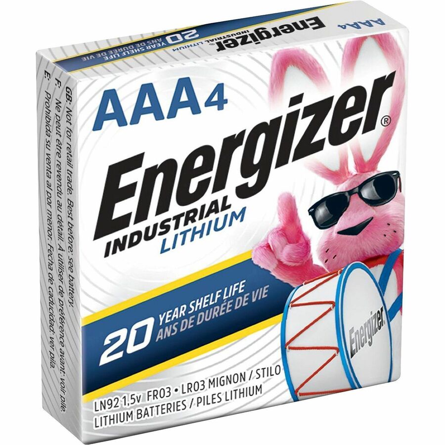 Energizer Industrial AAA Lithium Batteries - For Vending Machine, Electronics, Construction - AAA - 25 Year Shelf Life - 4 / Pack