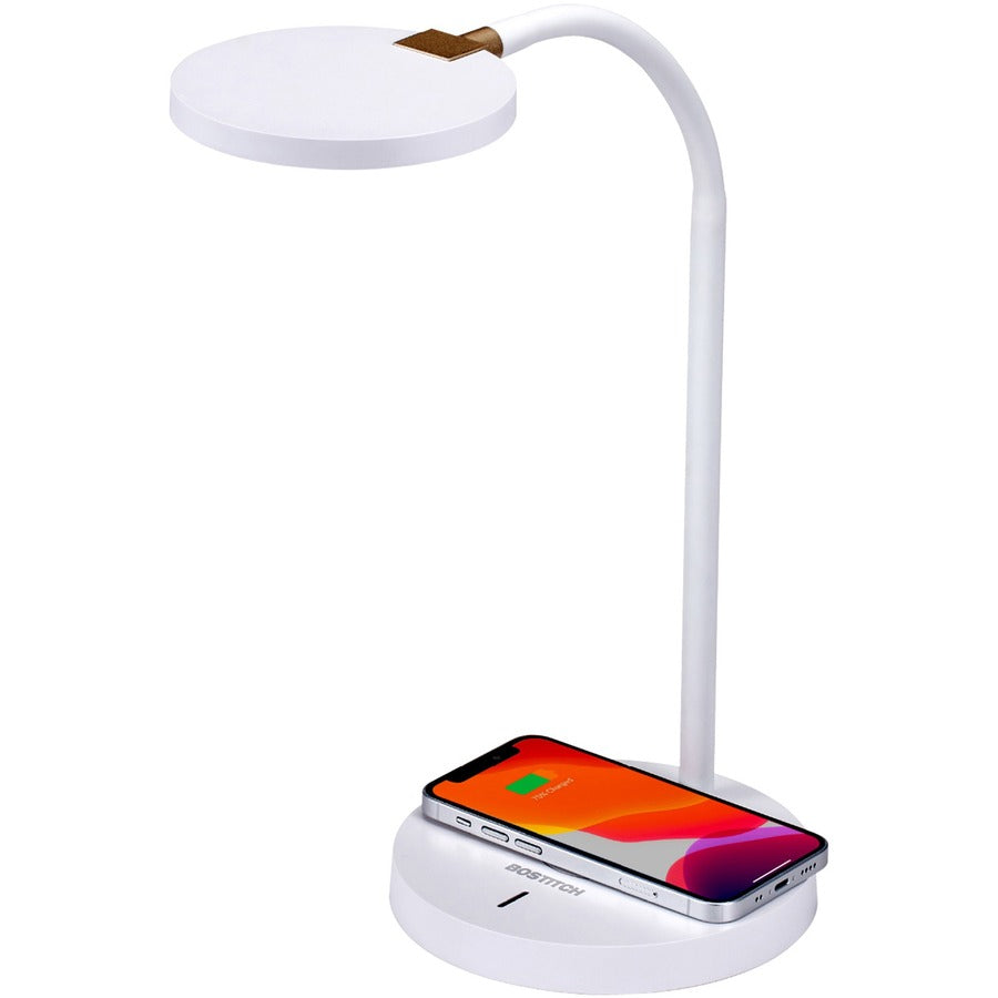 Bostitch Qi Wireless Charging LED Desk Lamp White - LED Bulb - Adjustable Brightness, Flexible, Touch Sensitive Control Panel, Dimmable, Glare-free Light, Flicker-free, Adjustable Head, Qi Wireless Charging - Desk Mountable - White - for Home, Smartpho...