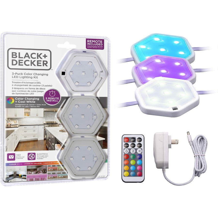 BLACK+DECKER Color-Changing LED Puck Light Kit - White - 1 Each