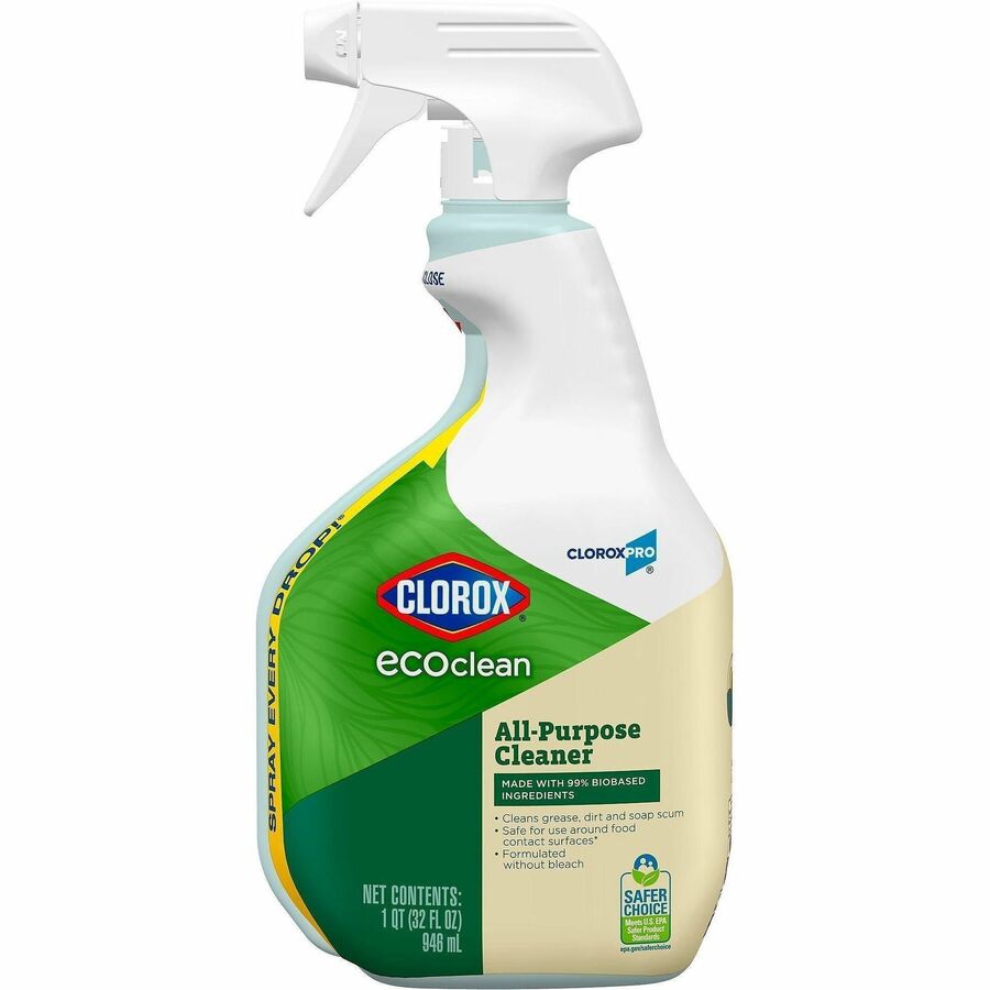 CloroxPro™, EcoClean All-Purpose Cleaner Spray - 32 fl oz (1 quart) - Bio-based, Paraben-free, Dye-free, Phthalate-free, Chemical-free, Fume-free, Residue-free - Green, White - 1 Each