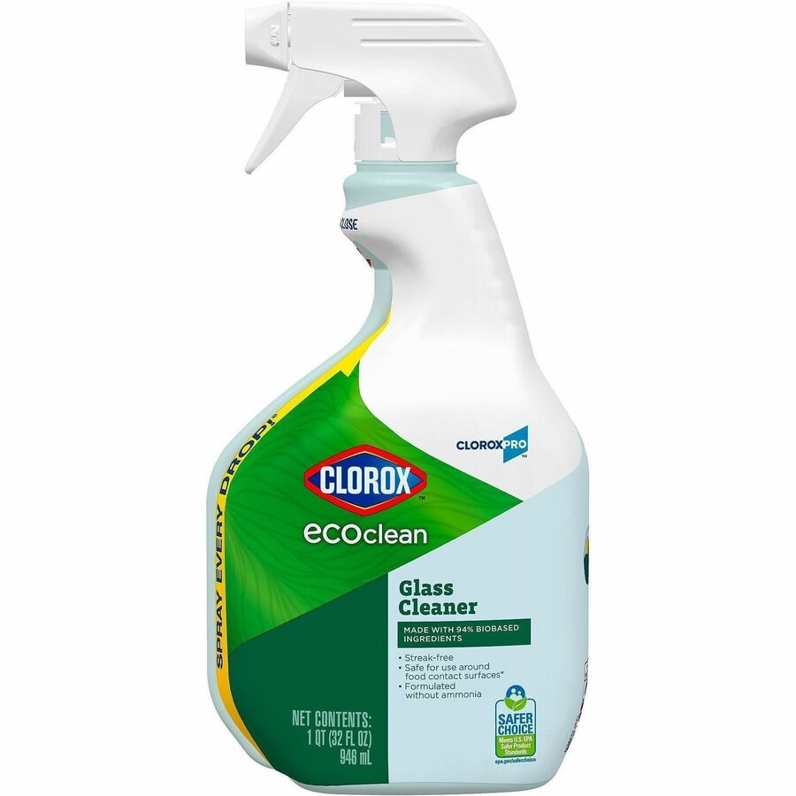 CloroxPro™, EcoClean Glass Cleaner Spray - 32 fl oz (1 quart) - Streak-free, Bio-based, Ammonia-free, Paraben-free, Dye-free, Phthalate-free, Chemical-free, Fume-free, Residue-free - Green, Blue - 1 Each