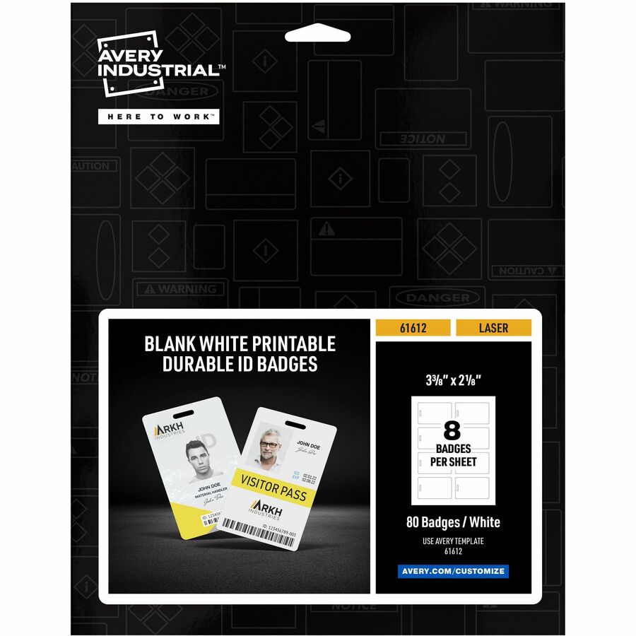 Avery®, Name Badge - Print/Message - "Vertical, Portrait - 2.1" Width x 3.4" Height - Rectangular Shape - Double Sided - Durable, Hand Writable, Printable, Water Resistant, Chemical Resistant, Abrasion Resistant, Tear Resistant, UV Resistant, Water...
